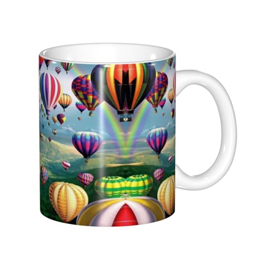 YZHYWJFF Schöne Heißluftballon-bedruckte Keramik-Teetasse mit Henkel, Tassen-Geschenk-Set von YZHYWJFF