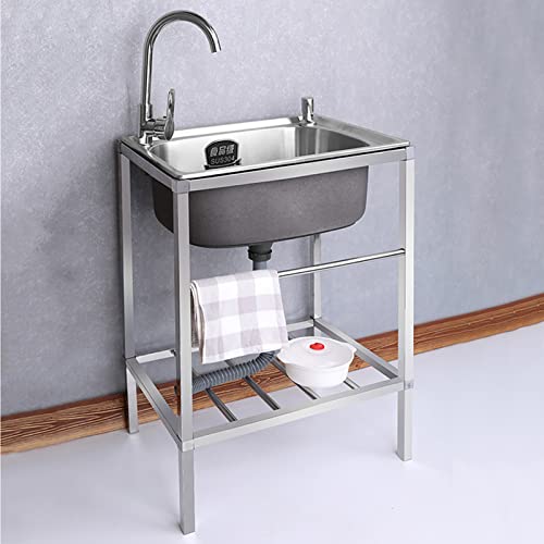 Edelstahl Spülbecken Küche Waschbecken Ausgussbecken mit Ständer freistehende kommerzielle Restaurant Utility Waschstation Handbecken Set mit heißem kaltem Wasserhahn für Wäscherei Outdoor (Color : S von YZJJ