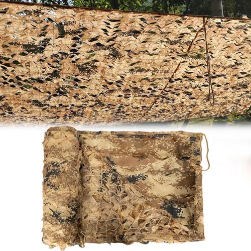 Camouflage Netz Tarnnetz 210D - Wüsten-/Sandtarnung Sonnenschutz-Schattennetz Vielseitig für Zielübungen, Fotografie, Bushcraft, Wetterfest & Langlebig, 2x10m von YZJL