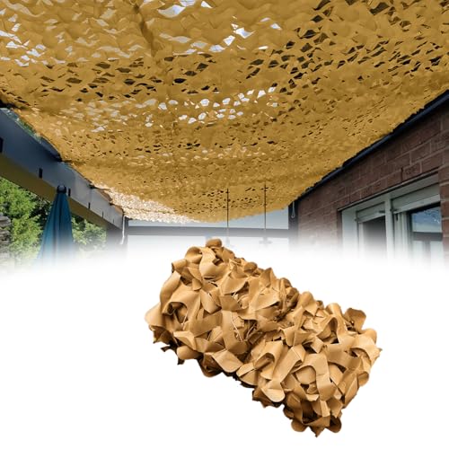 Tarnnetz 10X14m Sand Camouflage Netz Großrolle 210D Oxford-Stoff Tarnung Net Sonnenschutznetze für Camping Mottoparty-Dekoration Autoabdeckung Outdoor Sichtschutz von YZJL