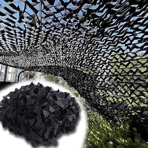 Tarnnetz Verstärkt Schwarz, 4x6m Sonnensegel Camouflage Netz Sonnenschutz Militärisches Jagd Tarnung Net für Freizeit Camping Bars von YZJL