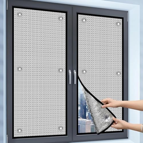Aluminisierte Wärmeisolierung Isolierfolie für Fenster, 99% Sonnenschutzfolie Rückstandslose Doppelte Verdunkelungs Fenster Folie mit Saugnapf für Dachfenster Mieter Altbau(Silvery 75x140cm) von YZJTSXQHY