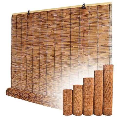 Bambusrollo Blickdicht for Außenbereich, Rollos bambus wetterfest, Umlenkrolle Schatten Bambus Jalousie ohne Bohren, Einfache Montage, Breit 40 45 55 60 68 76 80 88 90 100 110 120 135 140 155 160 cm von YZJTSXQHY