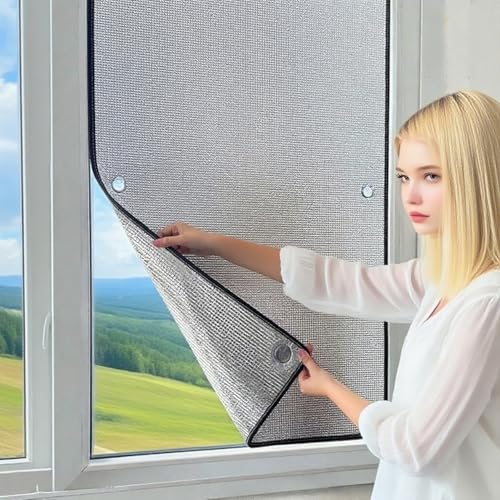 YZJTSXQHY Sonnenschutzfolie Fenster Folien, Blickdicht Wärmeisolierung Aluminium Folie, 8mm Dicke Verdunkelungsfolie mit Saugnapf Anti-UV Fensterfolie für Sommer von YZJTSXQHY