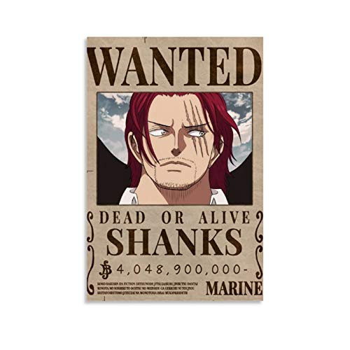 YZLI Anime-Poster, Motiv: Shanks, Bounty Wanted, Leinwand, dekoratives Gemälde, 50 x 75 cm von YZLI