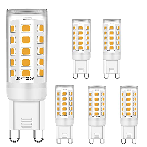 G9 LED Glühbirnen Warmweiß 5W Entspricht 28W 33W 40W Halogenbirnen, G9 Kristall Deckenleuchten, G9 Sockel LED Lampen, 2700K, AC 220-240V, 400lm, Kein Flackern, Nicht dimmbar, 5er-Pack von Ugvmn