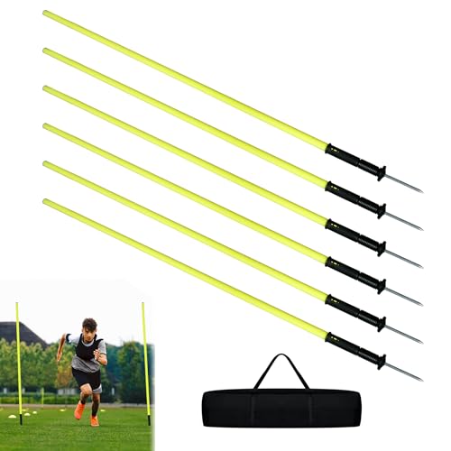 YZNAHRE 6er Slalomstangen Fussball Training Set, 180cm Slalom Stangen Sprunghafte Agilität Stangen mit Federgelenk & Erdspieß, Trainingsstangen Hürdenstangen für Koordinationstraining mit Tasche YZNAHRE 6er Slalomstangen Fussball Training Set, 180cm Slalom Stangen Sprunghafte Agilität Stangen mit Federgelenk & Erdspieß, Trainingsstangen Hürdenstangen für Koordinationstraining mit Tasche von YZNAHRE