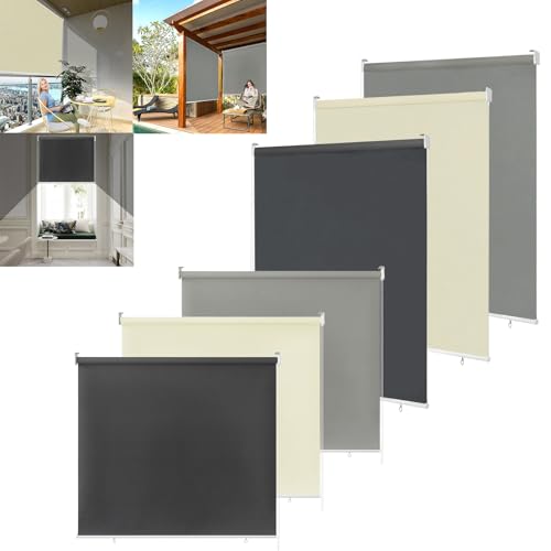 YZNAHRE Außenrollo mit Senkrechtmarkise – Balkonrollo als Sicht- und Sonnenschutz, Outdoorrollo mit reflektierender Thermofunktion für Fenster & Türen, effektiver UV-Schutz, 140x140 cm Grau von YZNAHRE