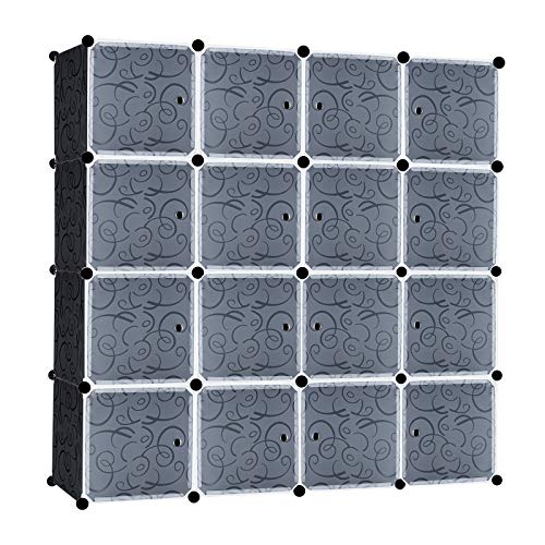 YZNAHRE DIY Kleiderschrank Kunststoff Standregal Schrank mit Muster Tür Regalsystem Garderobe Schrank,modulare Schrank für platzsparende, ideale Storage Organizer Cube (16 Würfel) von YZNAHRE