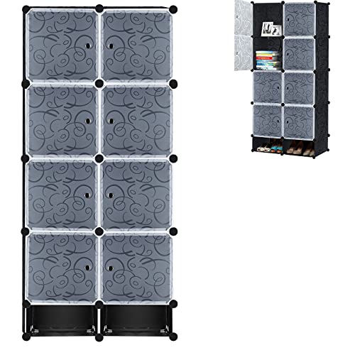 YZNAHRE DIY Kleiderschrank Kunststoff Standregal Schrank mit Muster Tür Regalsystem Garderobe Schrank,modulare Schrank für platzsparende, ideale Storage Organizer Cube (8 Würfel) von YZNAHRE