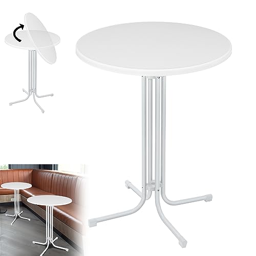 YZNAHRE Klappbarer Stehtisch Ø 80 cm, Bistrotisch Rund Klapptisch Wetterbeständig & Hitzebeständig Gartentisch Runder Partytisch 110 cm hoch, Weiß von YZNAHRE