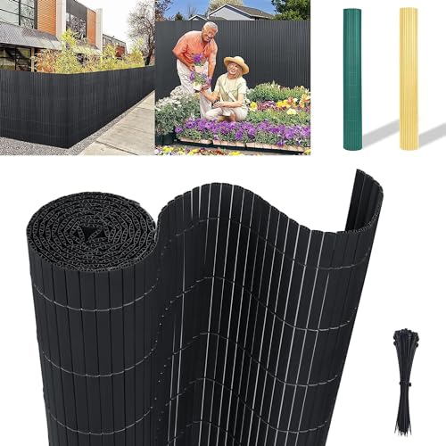 YZNAHRE PVC Sichtschutzmatte Balkon Sichtschutz mit Kabelbindern, 160x400cm Anthrazit Sichtschutzzaun PVC Zaun, Windschutz Wetterfest für Garten Balkon Terrasse von YZNAHRE