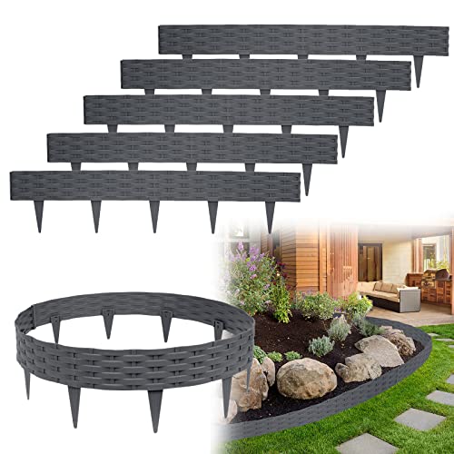 Yznahre Beetumrandungen Rasenkante Rattan-Optik, 25M Beeteinfassung Zaun Gartenpalisade Mähkante Flexible Garten Rasenkanten aus Kunststoff 20 cm Hoch, Anthrazit (25 x 100cm) von YZNAHRE