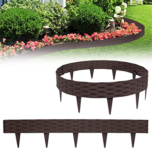 Yznahre Beetumrandungen Rasenkante Rattan-Optik, 40M Beeteinfassung Zaun Gartenpalisade Mähkante Flexible Garten Rasenkanten aus Kunststoff 20 cm Hoch, Braun (40 x 100cm) von YZNAHRE
