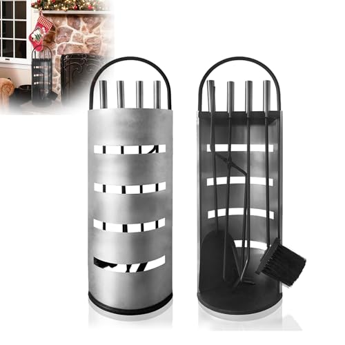 Yznahre Edelstahl Kaminbesteck Set 5 TLG, Modern Kamingarnitur Kaminwerkzeug mit Ständer, Besen, Zange, Schürhaken, Ascheschaufe, Silber Yznahre Edelstahl Kaminbesteck Set 5 TLG, Modern Kamingarnitur Kaminwerkzeug mit Ständer, Besen, Zange, Schürhaken, Ascheschaufe, Silber von YZNAHRE