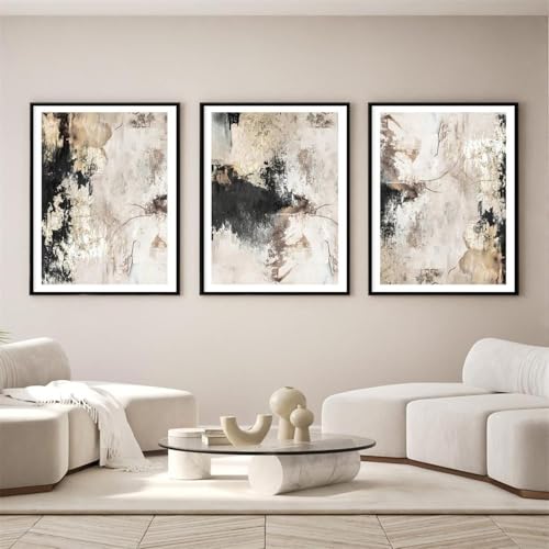Moderne abstrakte beige Leinwand Wandkunst schwarz grau beige abstraktes Gemälde schwarz beige braun und grau Poster für Wohnzimmer Goldfolie schwarz und weiß Leinwand Wandkunst 16"x24"x3 unframed von YZNLOQ