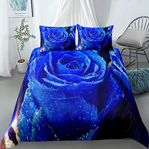 Bettwäsche 135x200 2 teilig Bettbezug Set 3D Blaue Rose 100% Mikrofaser Bettbezug Bettgarnitur mit Reißverschluss,Bettdecken Bezug & Kissenbezug 80x80 cm von YZQGLHP