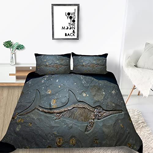 Bettwäsche 220x240 Fossil Bettbezug Microfaser 3D Bettwäscheset Jugendliche Blau Weiß Deckenbezug King Size 3 Teilig Modern Luxus Bettgarnitur Paare Set Reißverschluss von YZQGLHP