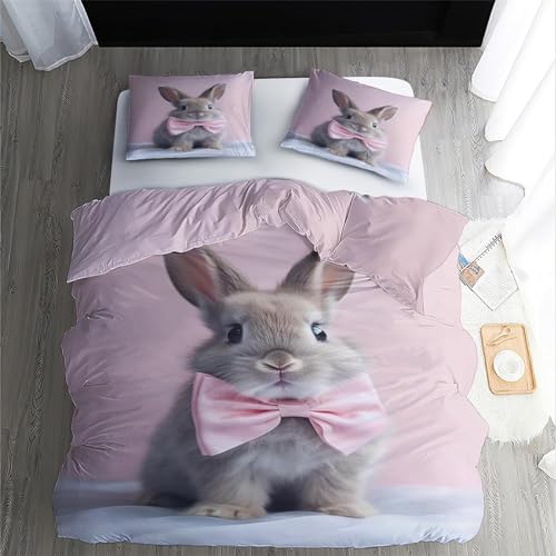 Bettwäsche 220x240 Osterhase Bettbezug Microfaser 3D Bettwäscheset Jugendliche Blau Weiß Deckenbezug King Size 3 Teilig Modern Luxus Bettgarnitur Paare Set Reißverschluss von YZQGLHP