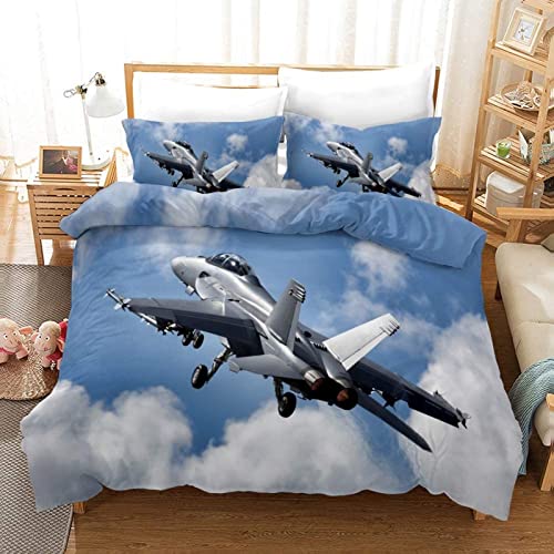 Bettwäsche Set Flugzeug Blauer Himmel Muster Kinder Bettbezug mit 2 Kissenbezug 3 teilig 155x200 cm + 80x80cm Weiche Atmungsaktive Polyster Kids Betten Set mit Reißverschluss von YZQGLHP