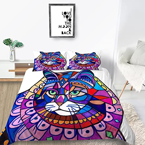Bettwäsche Set Katze Muster Kinder Bettbezug mit 2 Kissenbezug 3 teilig 155x200 cm + 80x80cm Weiche Atmungsaktive Polyster Kids Betten Set mit Reißverschluss von YZQGLHP
