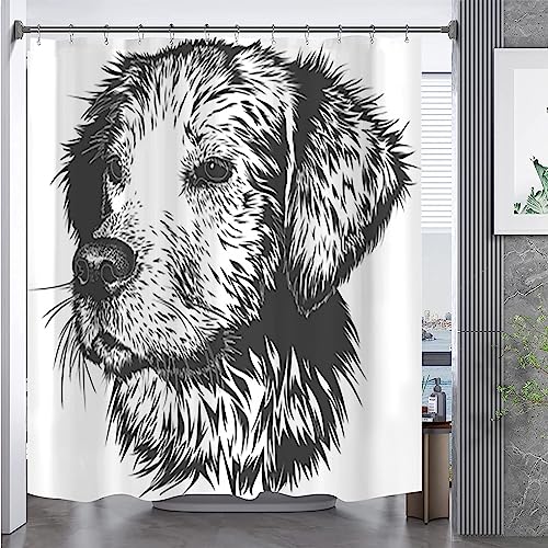 Duschvorhang Hund Cartoon Tier 3D Digitaldruck duschvorhang 200x200 cm Anti-Schimmel Wasserdichter Duschvorhang beschwertem Saum duschvorhänge mit hochwertigen Duschvorhangringen von YZQGLHP