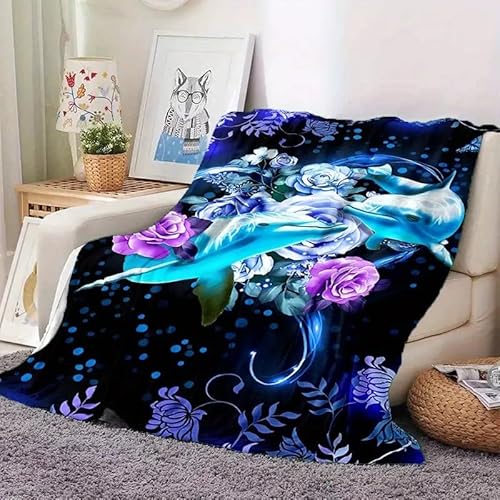 Felldecke Delfin 3D Printdesign Couchdecke Warm Mikrofaser Wearable Doppelseitiger Decke 180 x 200 cm für Lesen, Lernen, Campen von YZQGLHP