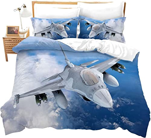 Kinder Bettwäsche Set Kampfjet-Himmel Bettwäsche 135x200 cm Jungen Bettbezug für Mädchen Kids Microfaser Himmlische Qualität Betten Set mit 1 Kissenbezug 80x80cm Einzelbett 2 von YZQGLHP