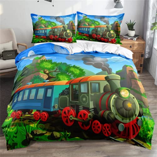 Kinder Bettwäsche Set Kleiner Zug Bettwäsche 135x200 cm Jungen Bettbezug für Mädchen Kids Microfaser Himmlische Qualität Betten Set mit 1 Kissenbezug 80x80cm Einzelbett 2 von YZQGLHP