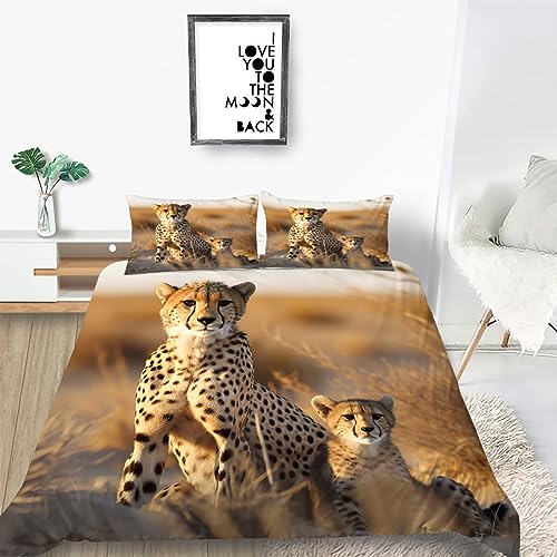 Kinder Bettwäsche Set Leopard Bettwäsche 135x200 cm Jungen Bettbezug für Mädchen Kids Microfaser Himmlische Qualität Betten Set mit 1 Kissenbezug 80x80cm Einzelbett 2 von YZQGLHP