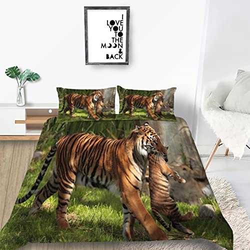 Kinder Bettwäsche Set Mutter Und Kind des Gelben Tigers Bettwäsche 135x200 cm Jungen Bettbezug für Mädchen Kids Microfaser Himmlische Qualität Betten Set m von YZQGLHP