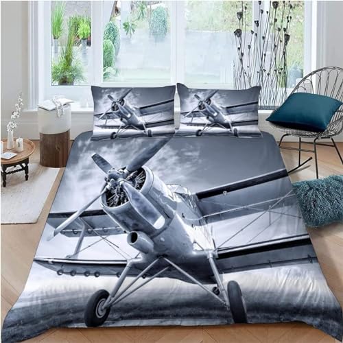 Kinder Bettwäsche Set Oldtimer Flugzeug Bettwäsche 135x200 cm Jungen Bettbezug für Mädchen Kids Microfaser Himmlische Qualität Betten Set mit 1 Kissenbezug 80x80cm Einzelbett 2 von YZQGLHP