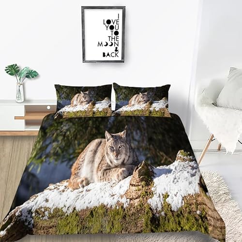 Kinder Bettwäsche Set Wildtier Luchs Bettwäsche 135x200 cm Jungen Bettbezug für Mädchen Kids Microfaser Himmlische Qualität Betten Set mit 1 Kissenbezug 80x80cm Einzelbett 2 von YZQGLHP