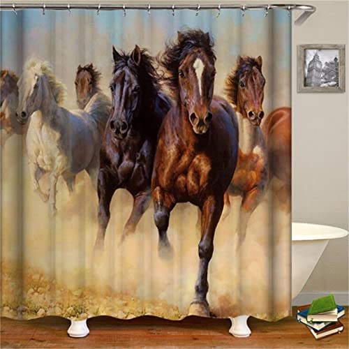 Pferd Laufen 3D Digitaldruck duschvorhang 180x200 cm Anti-Schimmel Wasserdichter Duschvorhang beschwertem Saum duschvorhänge mit hochwertigen Duschvorhangringen von YZQGLHP