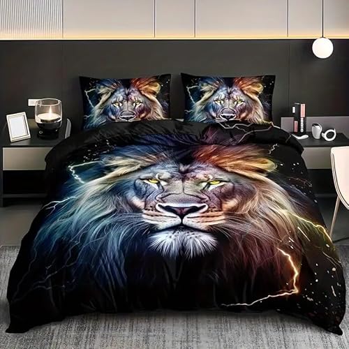 YZQGLHP Bettbezüge 135x200 LöWe, Bettwaesche Sternenhimmel, Bettbezug Mikrofaser 3teilig, Bettwäsche Weich Atmungsaktiv und 2 Kissenbezüge 80x80 cm, mit Reißverschluss von YZQGLHP