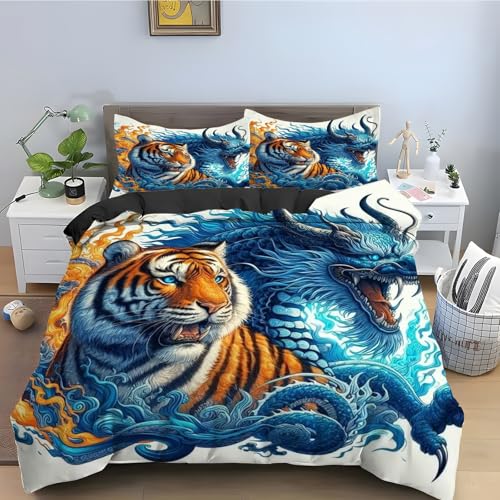 YZQGLHP Bettbezüge 135x200 Tiger, Bettwaesche Drachen, Bettbezug Mikrofaser 3teilig, Bettwäsche Weich Atmungsaktiv und 2 Kissenbezüge 80x80 cm, mit Reißverschluss YZQGLHP Bettbezüge 135x200 Tiger, Bettwaesche Drachen, Bettbezug Mikrofaser 3teilig, Bettwäsche Weich Atmungsaktiv und 2 Kissenbezüge 80x80 cm, mit Reißverschluss von YZQGLHP