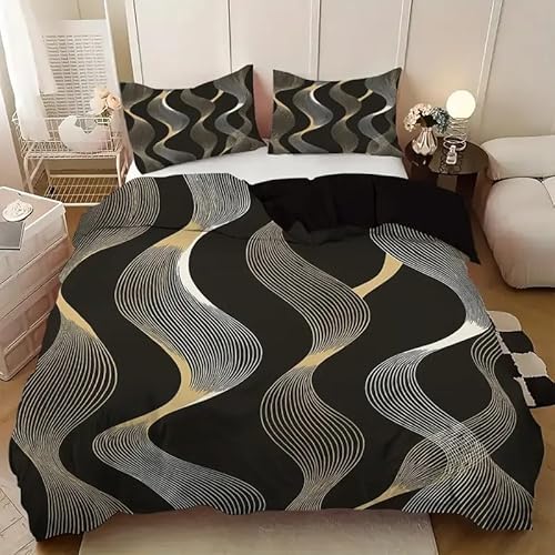 YZQGLHP Bettbezüge 135x200 Wellenlinien, Bettwaesche Linie, Bettbezug Mikrofaser 3teilig, Bettwäsche Weich Atmungsaktiv und 2 Kissenbezüge 80x80 cm, mit Reißverschluss von YZQGLHP