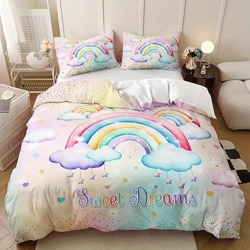 YZQGLHP Bettbezüge 155x220 Regenbogen, Bettwaesche Wolken, Bettbezug Mikrofaser 3teilig, Bettwäsche Weich Atmungsaktiv und 2 Kissenbezüge 80x80 cm, mit Reißverschluss von YZQGLHP