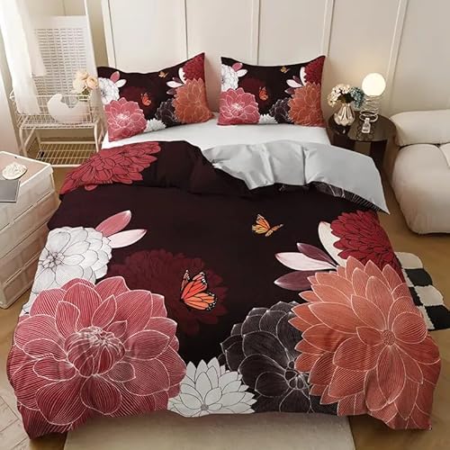 YZQGLHP Bettbezüge 200x200 Blumen, Bettwaesche Pfingstrose, Bettbezug Mikrofaser 3teilig, Bettwäsche Weich Atmungsaktiv und 2 Kissenbezüge 80x80 cm, mit Reißverschluss von YZQGLHP