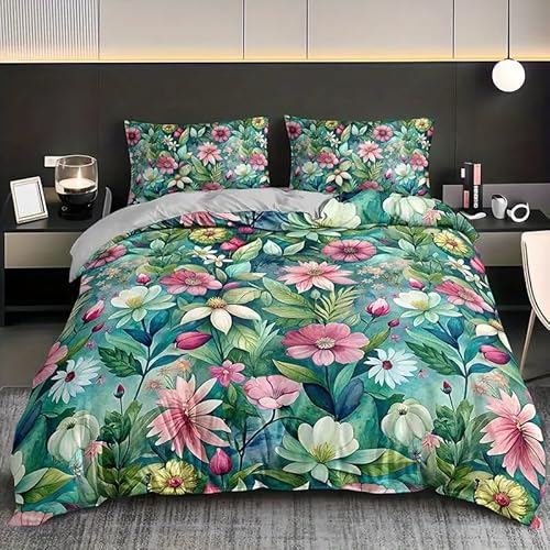 YZQGLHP Bettbezüge 220x240 GäNseblüMchen, Bettwaesche Blumen, Bettbezug Mikrofaser 3teilig, Bettwäsche Weich Atmungsaktiv und 2 Kissenbezüge 80x80 cm, mit Reißverschluss von YZQGLHP