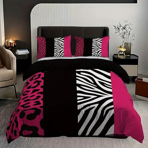 YZQGLHP Bettbezüge 220x240 Leopard Bettwaesche Zebra-Print Bettbezug Mikrofaser 3teilig Bettwäsche Weich Atmungsaktiv und 2 Kissenbezüge 80x80 cm mit Reißverschluss von YZQGLHP