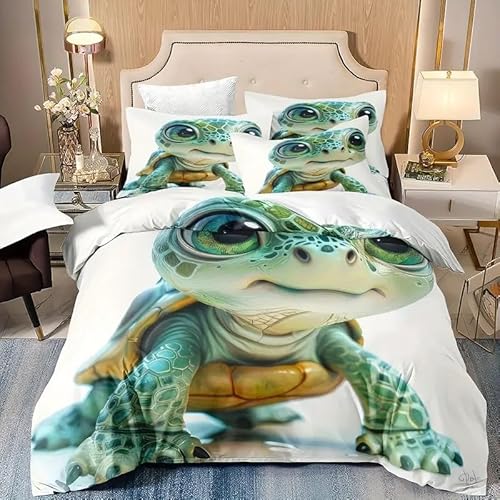 YZQGLHP Bettbezüge 220x240 MeeresschildkröTen, Bettwaesche Meerestiere, Bettbezug Mikrofaser 3teilig, Bettwäsche Weich Atmungsaktiv und 2 Kissenbezüge 80x80 cm, mit Reißverschluss von YZQGLHP