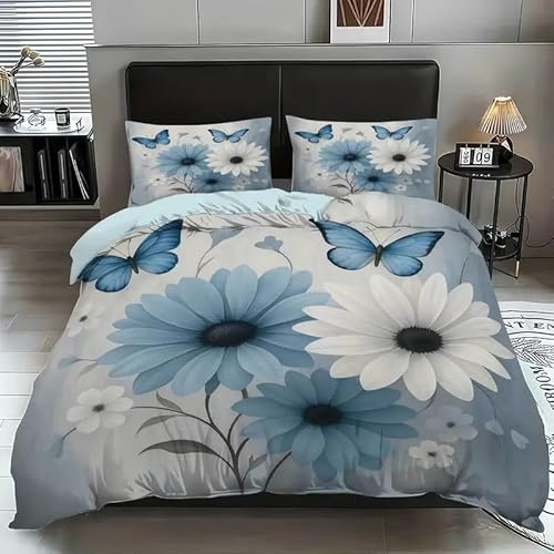 YZQGLHP Bettbezüge 240x260 Blumen, Bettwaesche Schmetterling, Bettbezug Mikrofaser 3teilig, Bettwäsche Weich Atmungsaktiv und 2 Kissenbezüge 80x80 cm, mit Reißverschluss von YZQGLHP