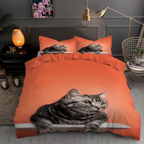 YZQGLHP Bettwäsche Set KäTzchen Muster Kinder Bettbezug mit 2 Kissenbezug 3 teilig 155x220 cm Weiche Atmungsaktive Polyster Kids Betten Set mit Reißverschluss von YZQGLHP