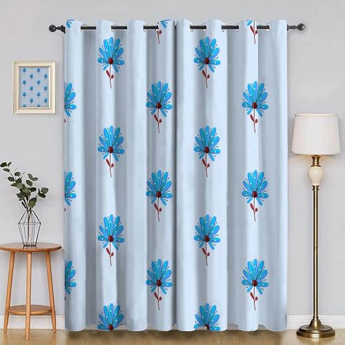 YZQGLHP Blaue Blumen Vorhänge, Blau Gardinen, Verdunklungsvorhänge, Schallschutz Vorhang, für Sichtschutz im Wohn und Schlafzimmer, B117 X H183 cm (2er-Pack) von YZQGLHP