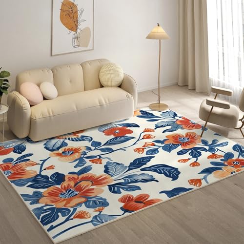 YZQGLHP Blumen Teppich Blatt Teppiche, Weich Kurzflor & Waschbar & rutschfest Fussmatte Innen, Easy Clean Teppichs 100x200 cm fürs Wohnzimmer, Schlafzimmer und Esszimmer von YZQGLHP