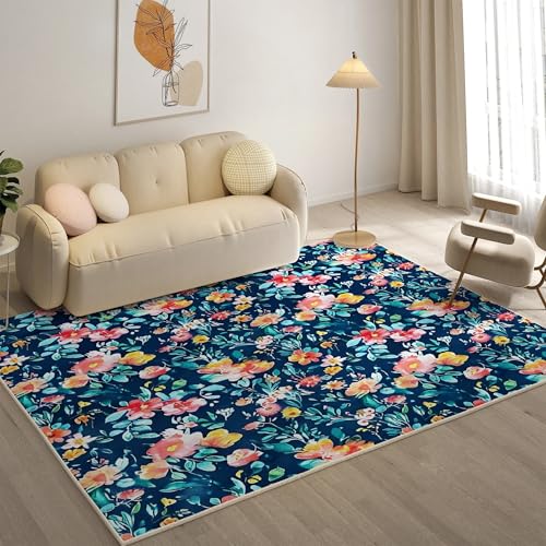 YZQGLHP Blumen Teppich Blumen Teppiche, Weich Kurzflor & Waschbar & rutschfest Fussmatte Innen, Easy Clean Teppichs 100x200 cm fürs Wohnzimmer, Schlafzimmer und Esszimmer von YZQGLHP