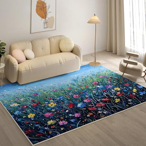 YZQGLHP Blumen Teppich Blumen Teppiche, Weich Kurzflor & Waschbar & rutschfest Fussmatte Innen, Easy Clean Teppichs 100x200 cm fürs Wohnzimmer, Schlafzimmer und Esszimmer von YZQGLHP