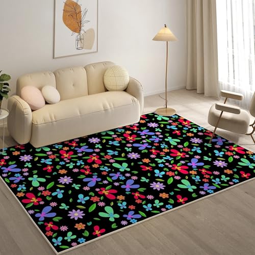 YZQGLHP Blumen Teppich Blumen Teppiche, Weich Kurzflor & Waschbar & rutschfest Fussmatte Innen, Easy Clean Teppichs 100x200 cm fürs Wohnzimmer, Schlafzimmer und Esszimmer von YZQGLHP