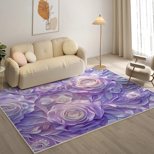 YZQGLHP Blumen Teppich Blumen Teppiche, Weich Kurzflor & Waschbar & rutschfest Fussmatte Innen, Easy Clean Teppichs 120x180 cm fürs Wohnzimmer, Schlafzimmer und Esszimmer von YZQGLHP